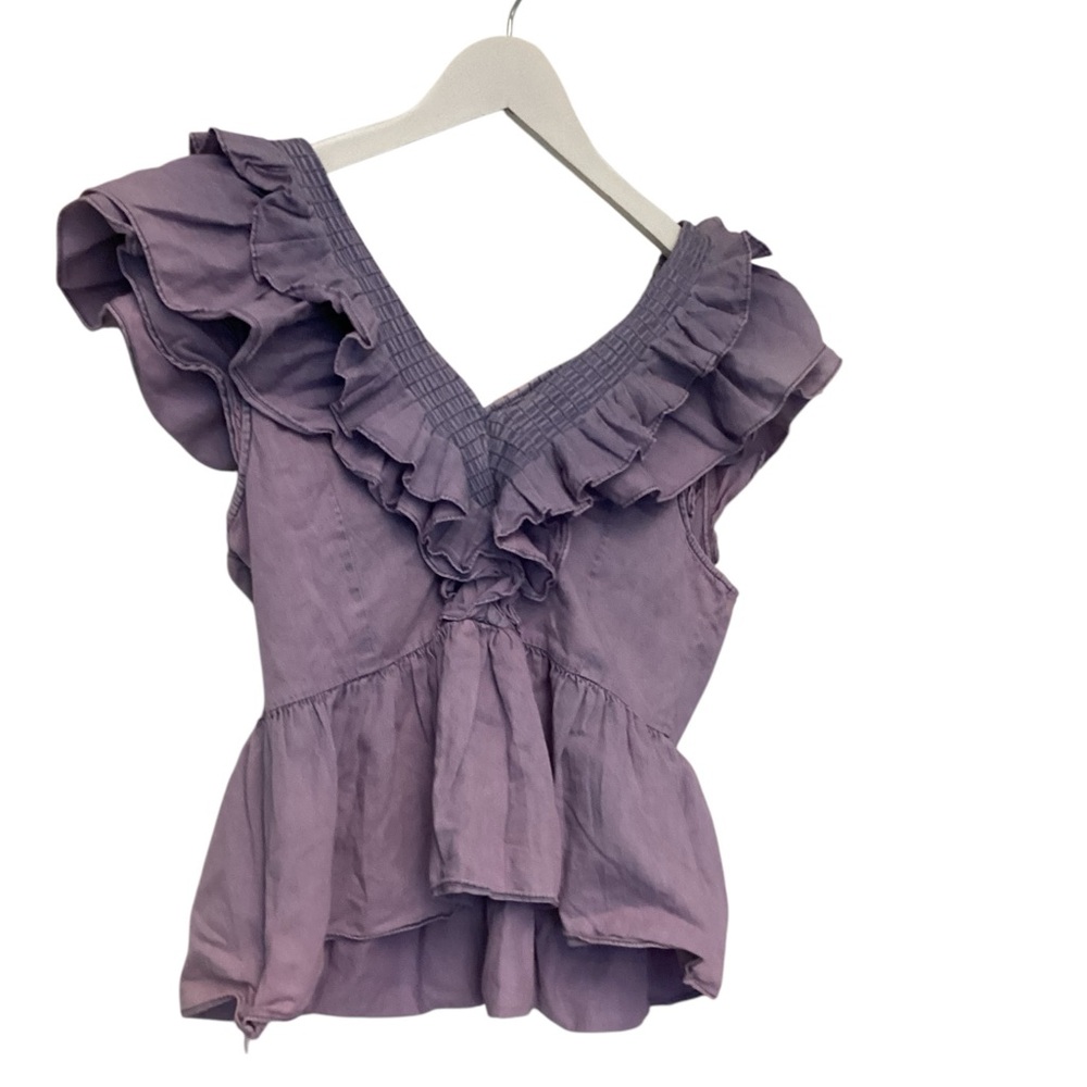 💥PRICE DROP💥 Anthropologie x Mare Mare Ruffles Chambray Peplum Top - Picture 3 of 5